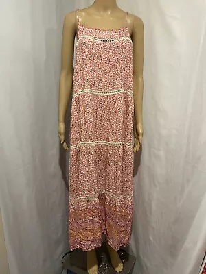 Henry Oscar Size 16 Tiered  Floral Lace Trimmed Boho Maxi Dress • $29