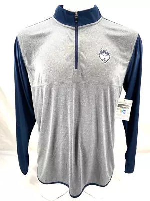NEW UConn Huskies Stadium Athletics Grey Navy 1/4 Zip Pullover LS Shirt Men's L • $29.74
