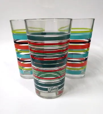 Libbey Fiesta Mambo Striped Tumblers Drinking Glasses 16 Oz Set 3 Fiesta Logo • $34.99