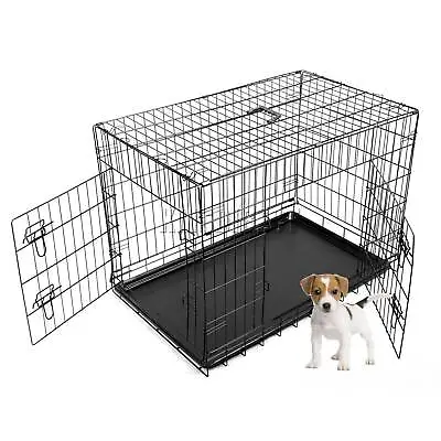 £25.99 • Buy 24  Folding Pet Dog Puppy Metal Training Cage Crate Carrier Small Black 2 Doors 