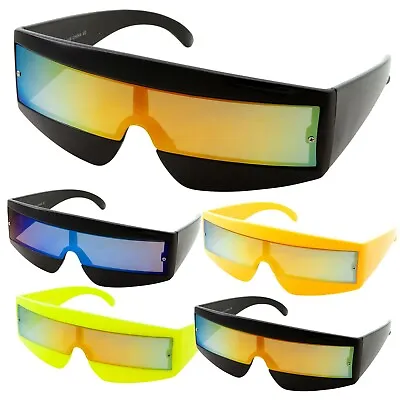 80s Mirror Wrap Around Sunglasses Robot Cyclops Lady Gaga Daft Punk Neon Glasses • £13.52