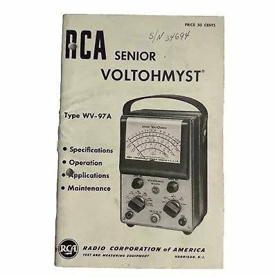 RCA Owner Manual For The WV-97A Voltohmyst Volt Meter Original 1953 Instruction • $18