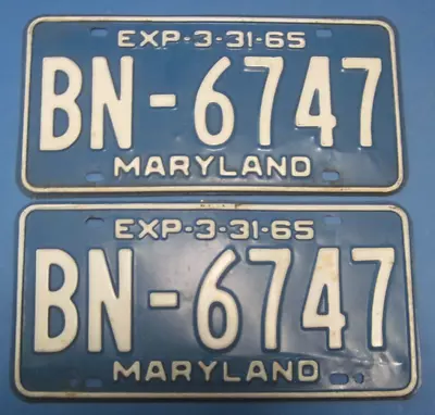 1965 Maryland License Plates Matched Pair • $45