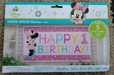 Disney Baby Minnie Mouse 1st Birthday Banner 5 Ft Long Party Supplies New In Pkg • $4.99