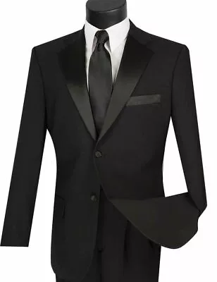 BNWT Mens 2PC. Solid BLACK Formal Tuxedo Suit With Black Lapel Satin Classic Fit • $99.99