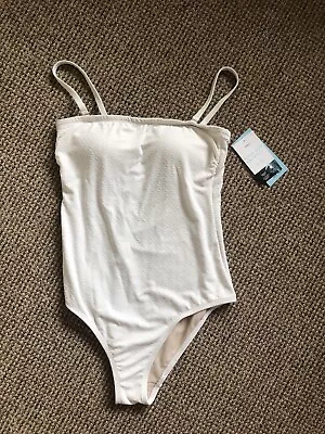 New M&S Textured Cream Scoop Neck Swimsuit Sz UK 12 Bnwt • £7.25