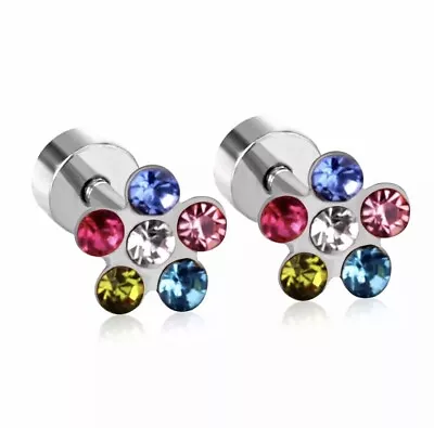 Flower Screw Back Stud Earrings Gold Silver Baby Kids Girls Tiny Small Gift Uk  • £6.49