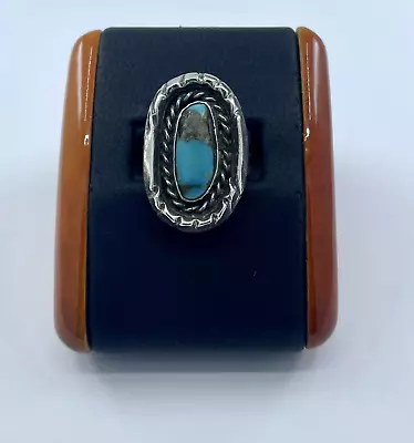 Vintage Sterling Silver Shadow Box Turquoise Ring 11 Grams Size 7 • $34.99