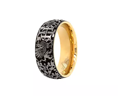 Medieval Tungsten Gold Plated Ring Personalized Initial And Griffins • $320