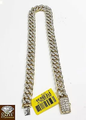 REAL Diamond Bracelet Solid 10k Gold Cuban Link 4CT Diamond Box Clasp 8 Inch Men • $4186.54