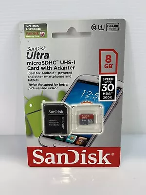 SanDisk Ultra 8GB Class 10 MicroSDHC Memory Card With Adapter Grey/Red • $19.95