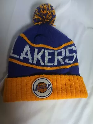 Mitchell And Ness LA Los Angeles Lakers NBA Pom Ball Beanie Stocking Cap Hat • $9.99