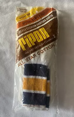 Vintage Tube Socks Ripon Mid-Calf White Athletic Dark Blue & Yellow Stripe NIP • $9.99