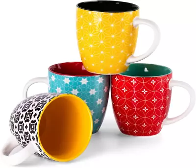 Coffee Mug14Oz Mug Set Of 4 With Bright Color And Patterns Coffee Cups Ceramic • $28.09