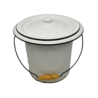 Vintage French Enamel Bucket & Lid Nappy Bucket Kitchen  Pot  1940/50s (A67) • £38
