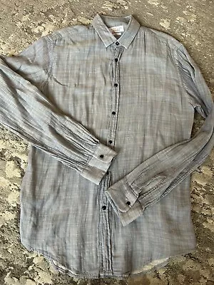 Zara Mens Medium Chambray Linen Cotton Slim Fit Summer Shirt • £15