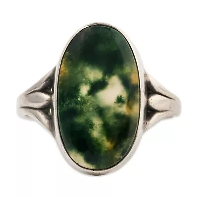 Vintage Sterling Silver Moss Agate Ring 6.25 • $114.50