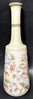 Vtg Hand Painted Dogwood Flower 12  Tall Neck Ivory Milk Glass Barber Bottle • $48