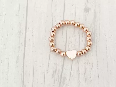 Rose Gold Ball Beaded Stretch Ring Heart Charm Toe Thumb Elastic Bijoux • £4.50