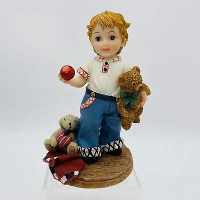 MONTEFIORI ITALY DESIGN BOY WITH BUNNY TEDDY BEAR APPLE FIGURE 5.25” Tall • $17.99