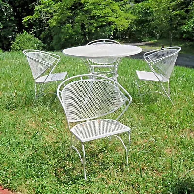 Vintage Mid Century Metal Barrel Back Chair Outdoor Dining 5 Piece Set Flower • $350