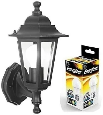 LED Outdoor Wall Lantern Outside Light Security Black 6 Sided Exterior Lamp • £18.99