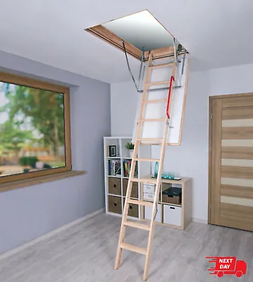£192 • Buy Optistep Wooden Folding Loft Ladder, Insulated Hatch Trap Door, Attic Stairs