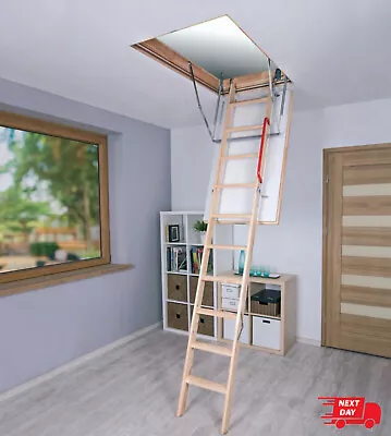 Optistep Wooden Folding Loft Ladder Insulated Hatch Trap Door Attic Stairs • £155.98