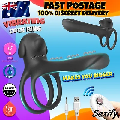 $32.95 • Buy Vibrating Cock Ring Penis Vibrator Clit G-Spot Rechargable Male Couples Sex Toy