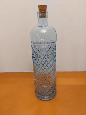 Vintage Blue Wine Bottle W/Diamond Design & Cork • $9.99