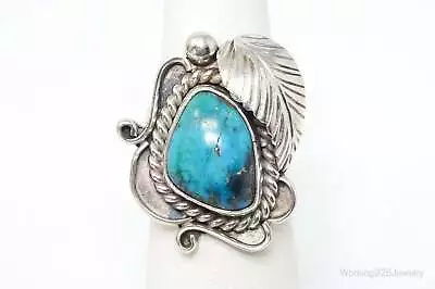 VTG Handmade Native American Lee Turquoise Sterling Silver Ring - SZ 4.75 • $130