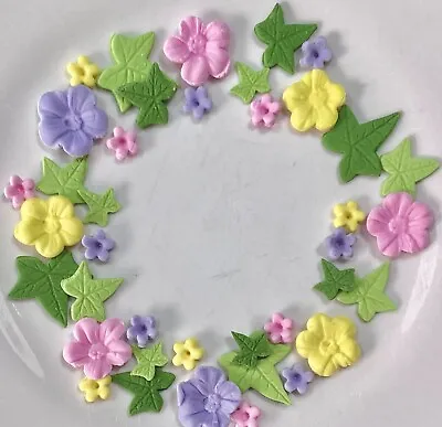 Edible Sugar Icing Blossom Flowers  Leaves Fondant Cup Cake Toppers • £6.15