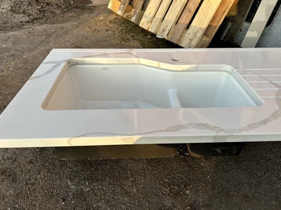 £300 • Buy Kohler Double White Sink 6411 With Jade Carrara Quartz Worktop