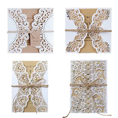 50pcs NEW Romantic Lace Kraft Laser Cut Christmas Wedding Invitations Cards Sets • £57.23