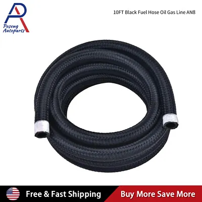 8AN AN8  Fuel Line Hose Braided Nylon Stainless Steel Oil Gas CPE 10FT Black • $20.11