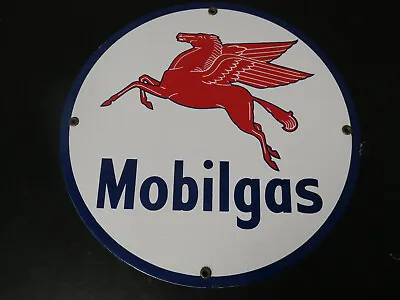 Porcelain MOBILGAS Gasoline Shield Vintage Style Mobil Pegasus Gas Pump Sign • $70