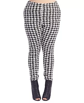 PLUS HOUNDSTOOTH Black White Leggings Pants S M L XL 1X 2X  2-24 GREAT  • $9