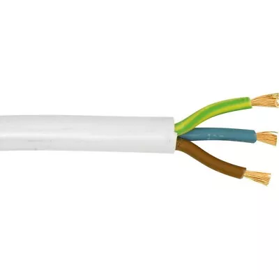 MAINS CABLE WIRE WHITE - 3183Y 13 AMP ELECTRICAL FLEX 1.5mm 3 CORE • £3.03