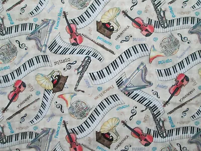 Music Instruments Gramophone Wavy Keyboard Tan Cotton Fabric Bthy  • $5.69