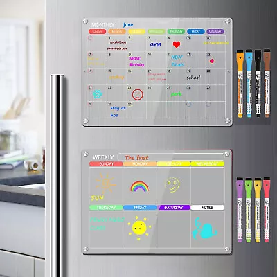2pcs Magnetic Acrylic Fridge Calendar Monthly Planner & Weekly Planner Board  • $36.79