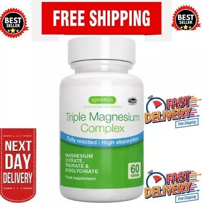 Triple Magnesium Complex 2000mg Magnesium Citrate Bisglycinate & Taurate Prov • £17.48