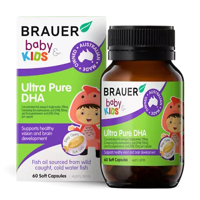 Brauer Baby & Kids Ultra Pure DHA 60 Soft Capsules 7 Months+ Healthy Development • $29.30