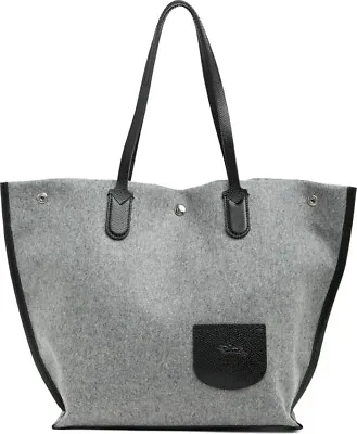 Beautiful! Longchamp Essential Toile Wool And Leather Open Tote Grey • $349