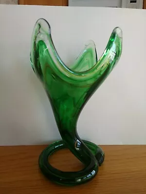 Vintage Moreno Style Tulip Trumpet Vase Swirl Coil Base Hand Blown Art Glass 7.5 • $42.99