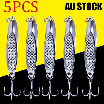 5 Fishing Lures Metal Slice Spoon Spinner Baits Salmon Mackerel Tailor Lures 21g • $11.75