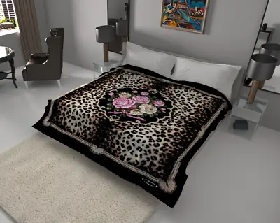 Solaron Blanket Thick Ultra Fine Polyester Mink Plush Leopard Flower Heavy Weigh • $82.99