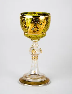 Bohemian Moser Art Glass Hand Painted Enamel Blown Crystal Goblet • $475