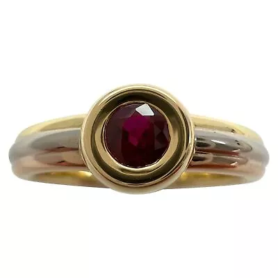 Vintage Cartier Vivid Ruby Round 18k Tricolour Multi Tone Gold Solitaire Ring 48 • $2488.11