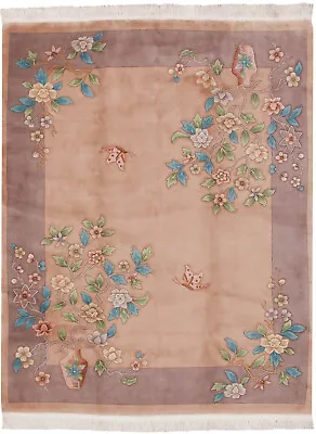 RRA 8x10 Chinese Art Deco Design Light Peach & Mauve Rug 18400 • $1475