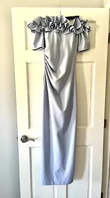 Xscape LONG CREPE OFF THE SHOULDER MOB OR MOG DRESS SKY BLUE Size 8 • $120